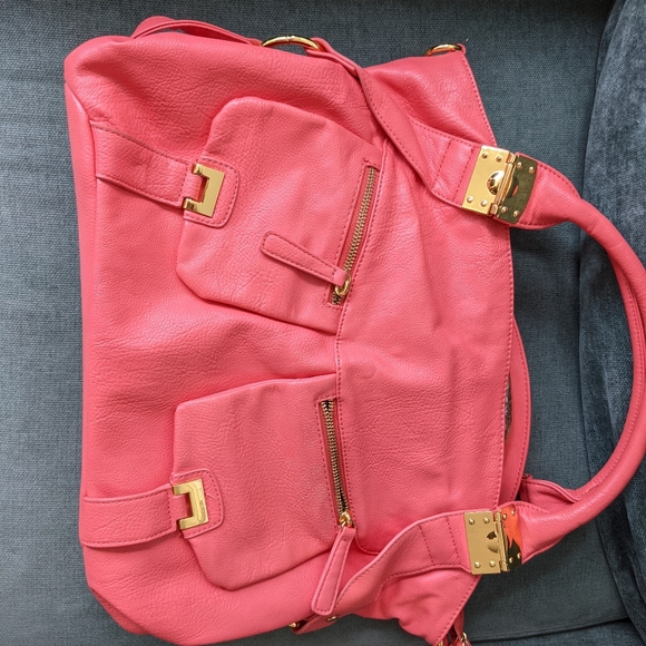 Moto Bag in Pink with Soft Faux Leather and Gold Details - Picture 5 of 5